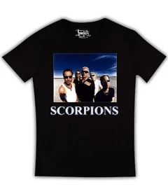 Прикольные футболки: Scorpions фото с лого на черной